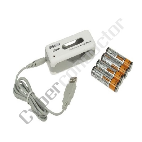 Carrg de Viag USB +4 pilhas AA 2500mAh (NiMH+NiCd) 